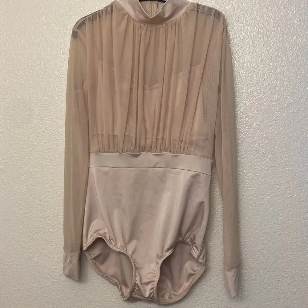 Kelle dance costume blush pink long sleeve mesh leotard 105275 MA-Medium adult